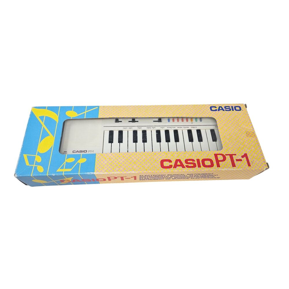 Vintage 90s Casio PT-1 Mini Keyboard Synth Electronic Black White With Box